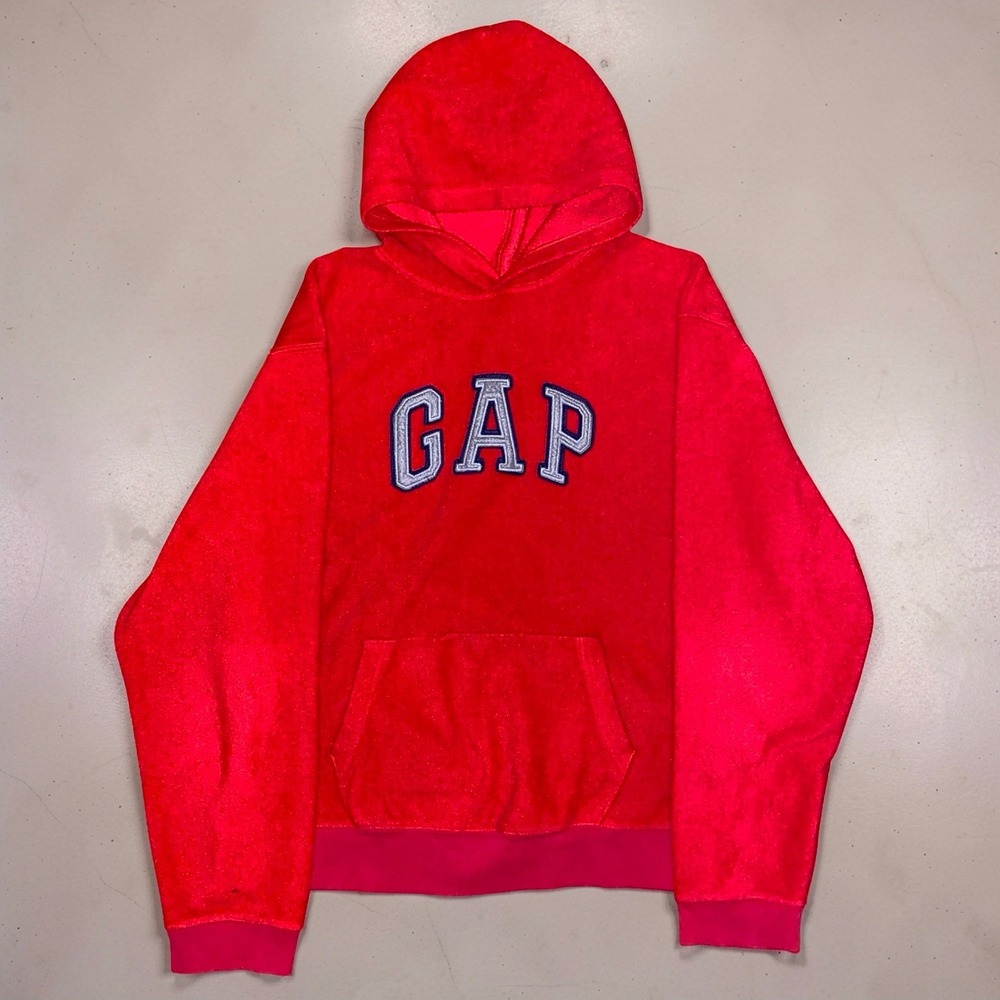 Gap Mens XXL Red Fleece Hoodie Pullover Spell Out Logo